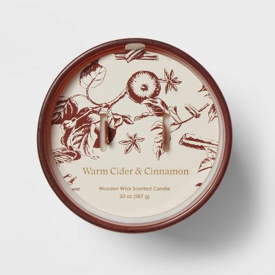 20oz Glass Woodwick Warm Cider & Cinnamon Candle - Threshold™