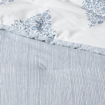 Reversible Medallion Family-Friendly Comforter & Sham Set White/Blue - Threshold™