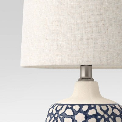 17.5"x9" Assembled Ceramic Table Lamp Blue - Threshold™: Bud-Shaped Base, Off-White Drum Shade, UL Listed