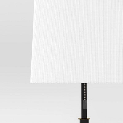 22.5"x7" Square Base Stick Lamp With USB Black - Threshold™: Modern Desk Lighting, ETL Listed, Linen Shade