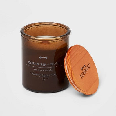 9oz Lidded Glass Jar Crackling Wooden Wick Candle Ocean Air And Moss - Threshold™