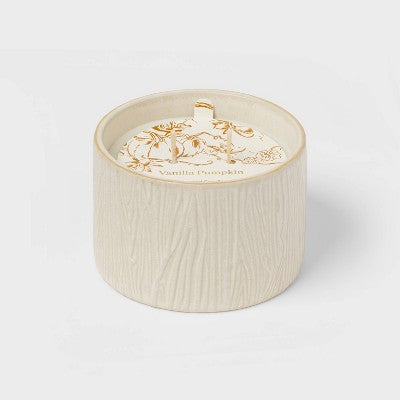 Textured Straight Side Ceramic Vanilla Pumpkin Candle White - Threshold™