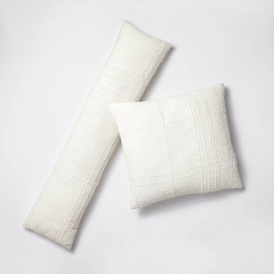 Bed Lumbar Texture Tonal Plaid Decorative Throw Pillow Off White - Threshold™ Designed With Studio McGee: Cotton & Acrylic, Indoor Use