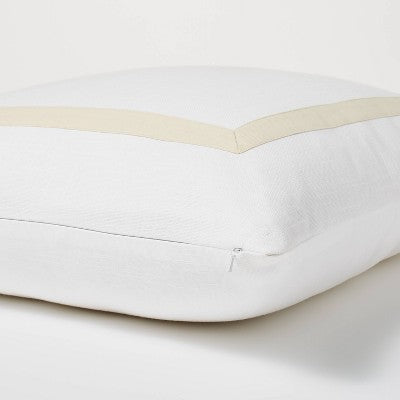 Euro Cotton Slub Border Applique Decorative Throw Pillow White/Camel - Threshold™ Designed With Studio McGee: Square Indoor Pillow