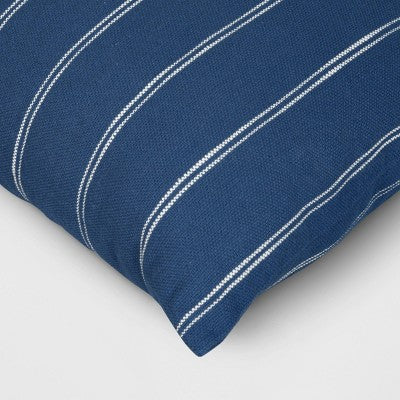 2pk Square Cotton Woven Stripe Throw Pillows Navy/Ivory - Threshold™
