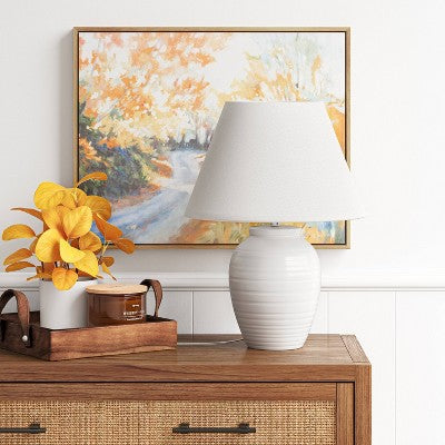 16.5"x13" Turned Ceramic Table Lamp White - Threshold™: Modern Accent, Linen Shade, No Assembly Required