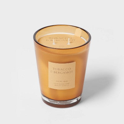 Colored Vase Glass With Dustcover Tobacco And Bergamot Candle Yellow - Threshold™