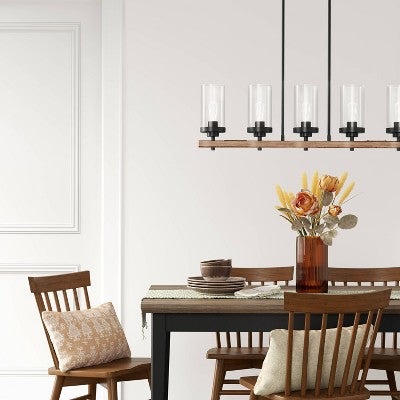Wood Linear Ceiling Chandelier Wood Tone - Threshold™