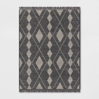 Striped Diamonds Rectangular Woven Outdoor Area Rug Charcoal Gray - Threshold™
