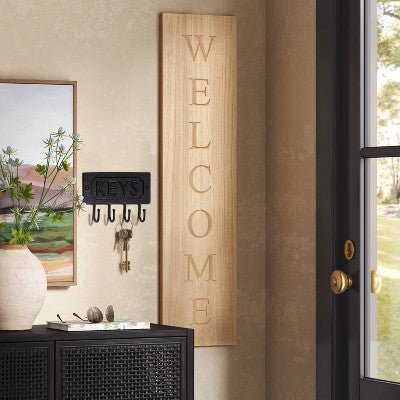  Cast Aluminum Key Sign With Hooks Black - Threshold™: Elegant Entryway Welcome Display, 4-Hook Organizer