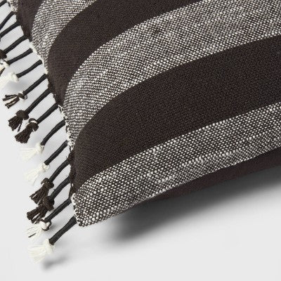  Square Modern Woven Stripe Decorative Throw Pillow Black - Threshold™