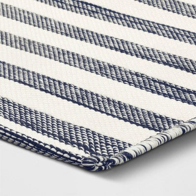  7'x10' Narrow Wornstripe Rectangular Woven Outdoor Area Rug Navy Blue - Threshold™