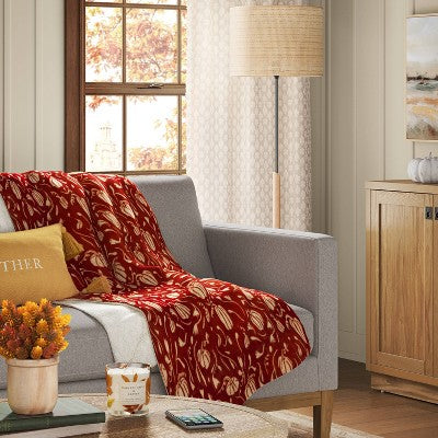  Mini Pumpkin Printed Plush With Shearling Reverse Throw Blanket - Threshold™