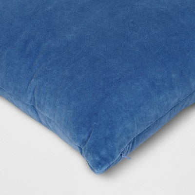  Washed Cotton Velvet Square Throw Pillow Blue - Threshold™: Indoor Use, Removable Cover, Hidden Zipper