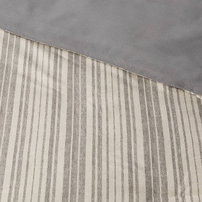  7pc Reversible Printed Stripe Comforter Bedding Set With Sheets Gray - Threshold™