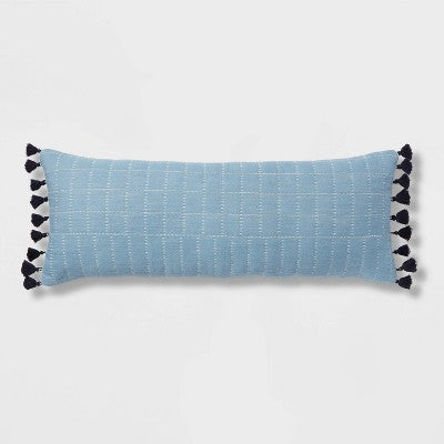  Oversized Oblong Pick Stitch Plaid Tassel Decorative Throw Pillow - Threshold™