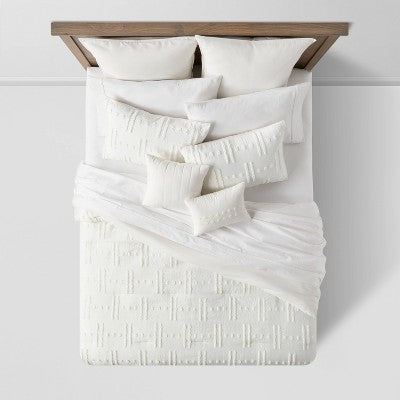  8pc Tufted Broken Stripe Comforter Bedding Set White - Threshold™