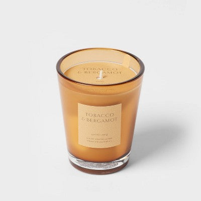  Colored Vase Glass With Dustcover Tobacco And Bergamot Candle Yellow - Threshold™