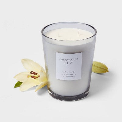  Colored Vase Glass With Dustcover Rainwater Lily Candle Gray - Threshold™