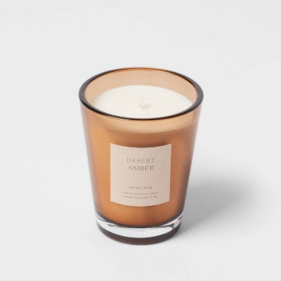  Colored Vase Glass With Dustcover Desert Amber Candle Brown - Threshold™