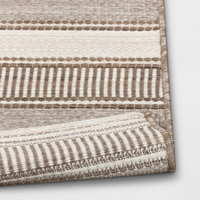  5' X 7' Woven Stripe Outdoor Rug Khaki/Ivory - Threshold™