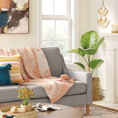  Medallion Jacquard Knit Throw Blanket With Tassels Coral - Threshold™