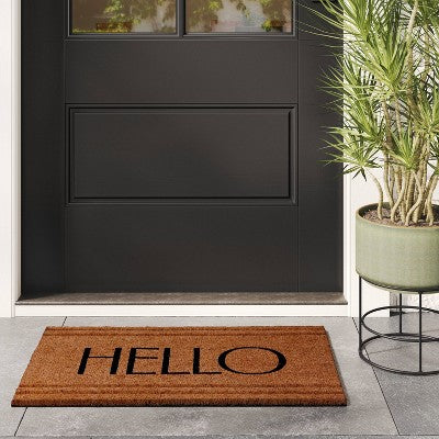  1'6"x2'6" 'Hello' Stripe Border Coir Doormat Natural - Threshold™