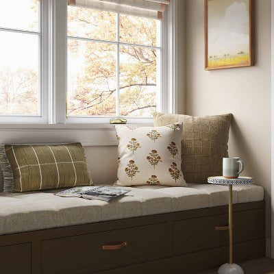  Oversized Cotton Gauze Grid Lumbar Throw Pillow Olive Green - Threshold™