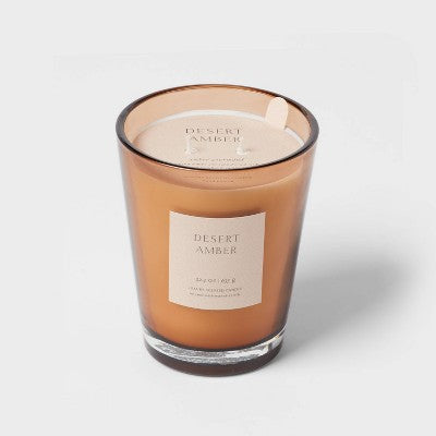  Colored Vase Glass With Dustcover Desert Amber Candle Brown - Threshold™