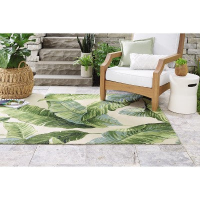  9'x12' Vacation Tropical Rectangular Woven Outdoor Area Rug Green - Threshold™