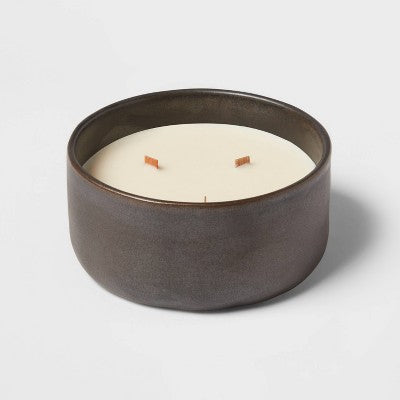  16oz Blackened Bowl Ceramic With Multi Woodwick And Dustcover Warm Cider + Cinnamon Candle Black - Threshold™
