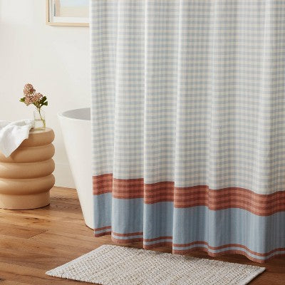  Traditional Gingham Plaid Shower Curtain Blue - Threshold™