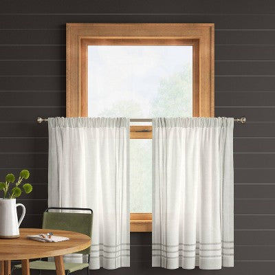  2pk 42"x36" Light Filtering Stripe Border Curtain Tiers Cream/Gray - Threshold™