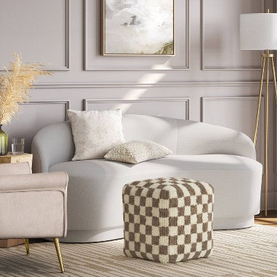  Checkerboard Pouf Cream/Brown - Threshold™