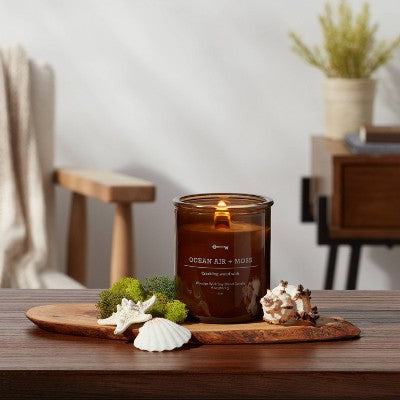  9oz Lidded Glass Jar Crackling Wooden Wick Candle Ocean Air And Moss - Threshold™