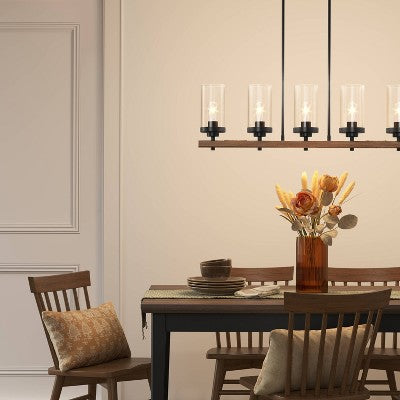  Wood Linear Ceiling Chandelier Wood Tone - Threshold™