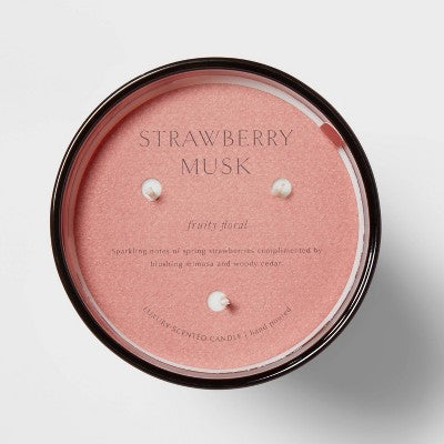  Colored Vase Glass With Dustcover Strawberry Musk Candle Red - Threshold™