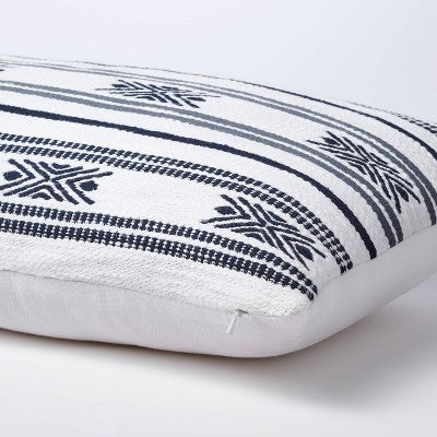  Oversized Oblong Woven Stripe Decorative Throw Pillow Ivory/Slate Blue - Threshold™ Designed With Studio McGee