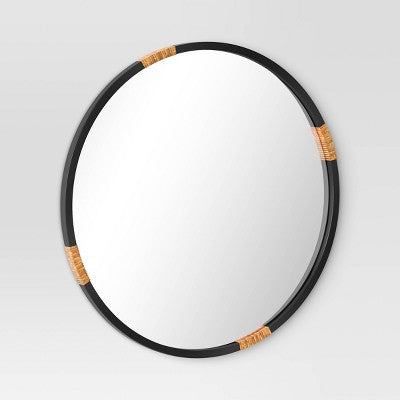  30" Metal/Rattan Wrap Wall Mirror Black - Threshold™