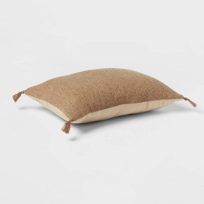  Oblong Traditional Tweed Decorative Throw Pillow Natural Brown - Threshold™