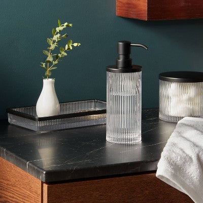  Ribbed Glass Soap Pump Black - Threshold™