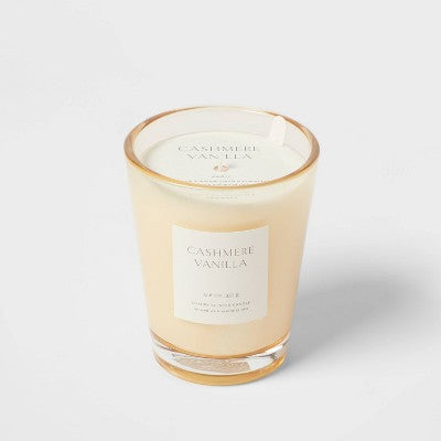  Colored Vase Glass With Dustcover Cashmere Vanilla Candle Ivory - Threshold™