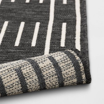  7'x10' Striped Checks Outdoor Rug Charcoal Gray - Threshold™