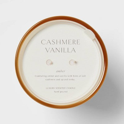  Colored Vase Glass With Dustcover Cashmere Vanilla Candle Ivory - Threshold™