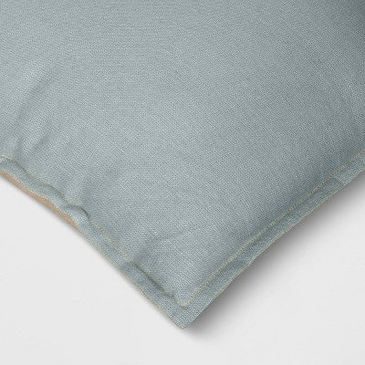  Square Linen Reversible Throw Pillow With Flange And Contrast Neutral/Green - Threshold™