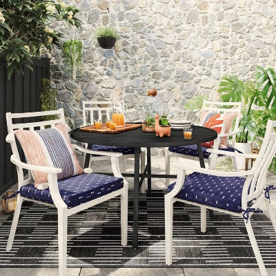  5'x7' Striped Checks Outdoor Rug Charcoal Gray - Threshold™