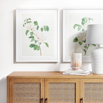  (Set Of 2) 24" X 30" Flowers Framed Wall Art White - Threshold™