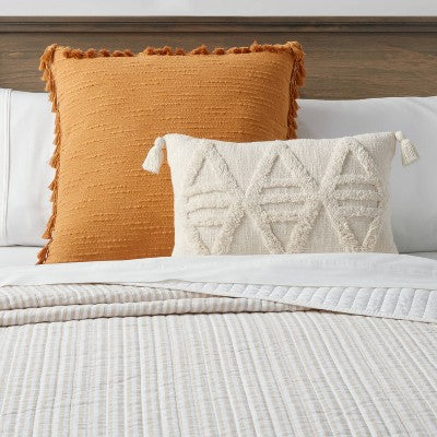  Oblong Tufted Diamond Tassel Decorative Throw Pillow Natural - Threshold™