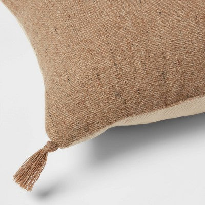  Oblong Traditional Tweed Decorative Throw Pillow Natural Brown - Threshold™