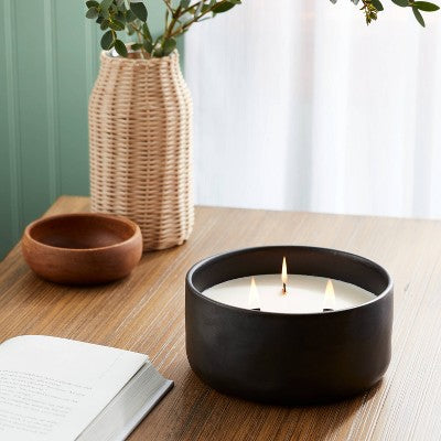  16oz Blackened Bowl Ceramic With Multi Woodwick And Dustcover Pumpkin Woods Candle Black - Threshold™